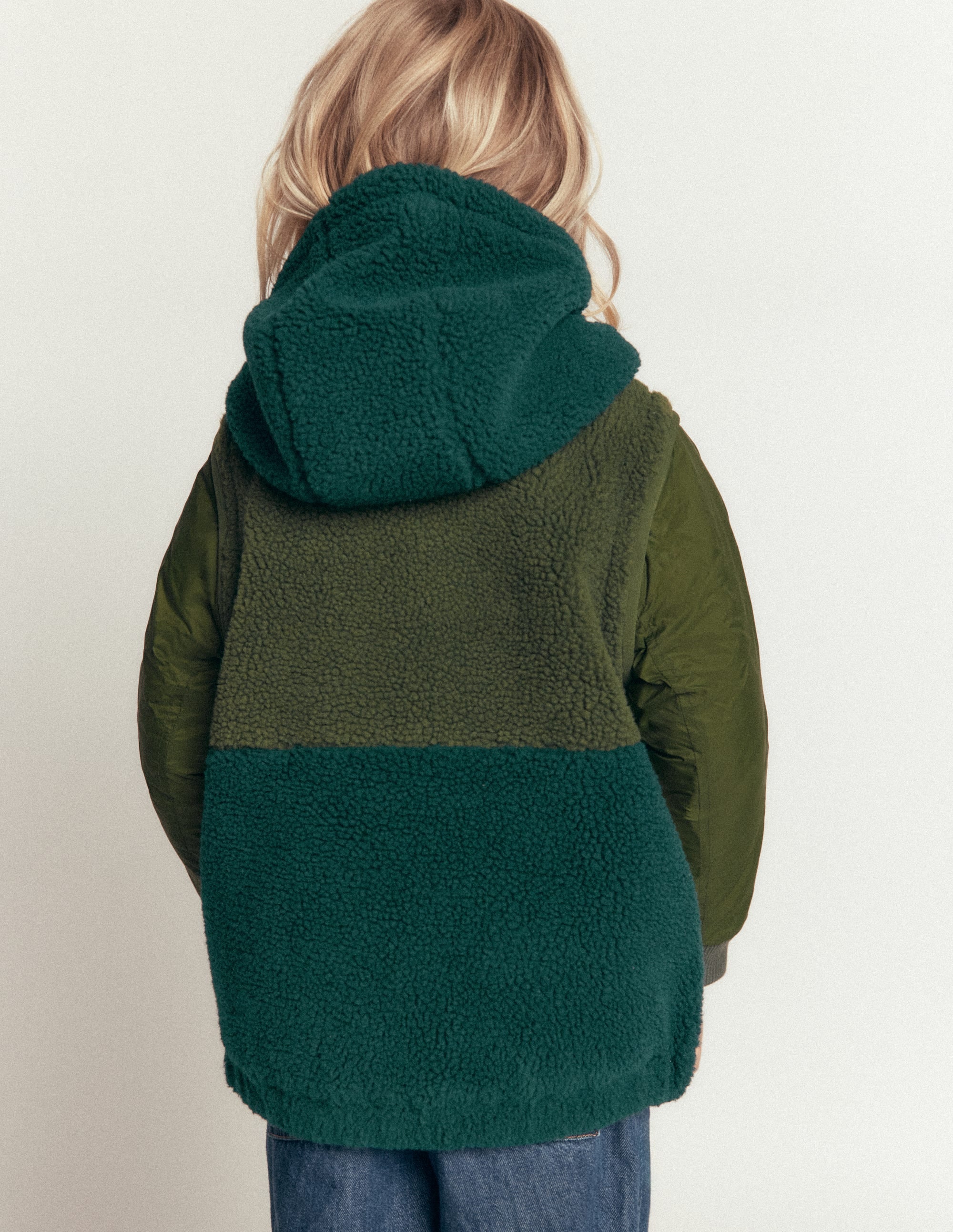 Panelled Borg Mix Jacket-Khaki - Image 3