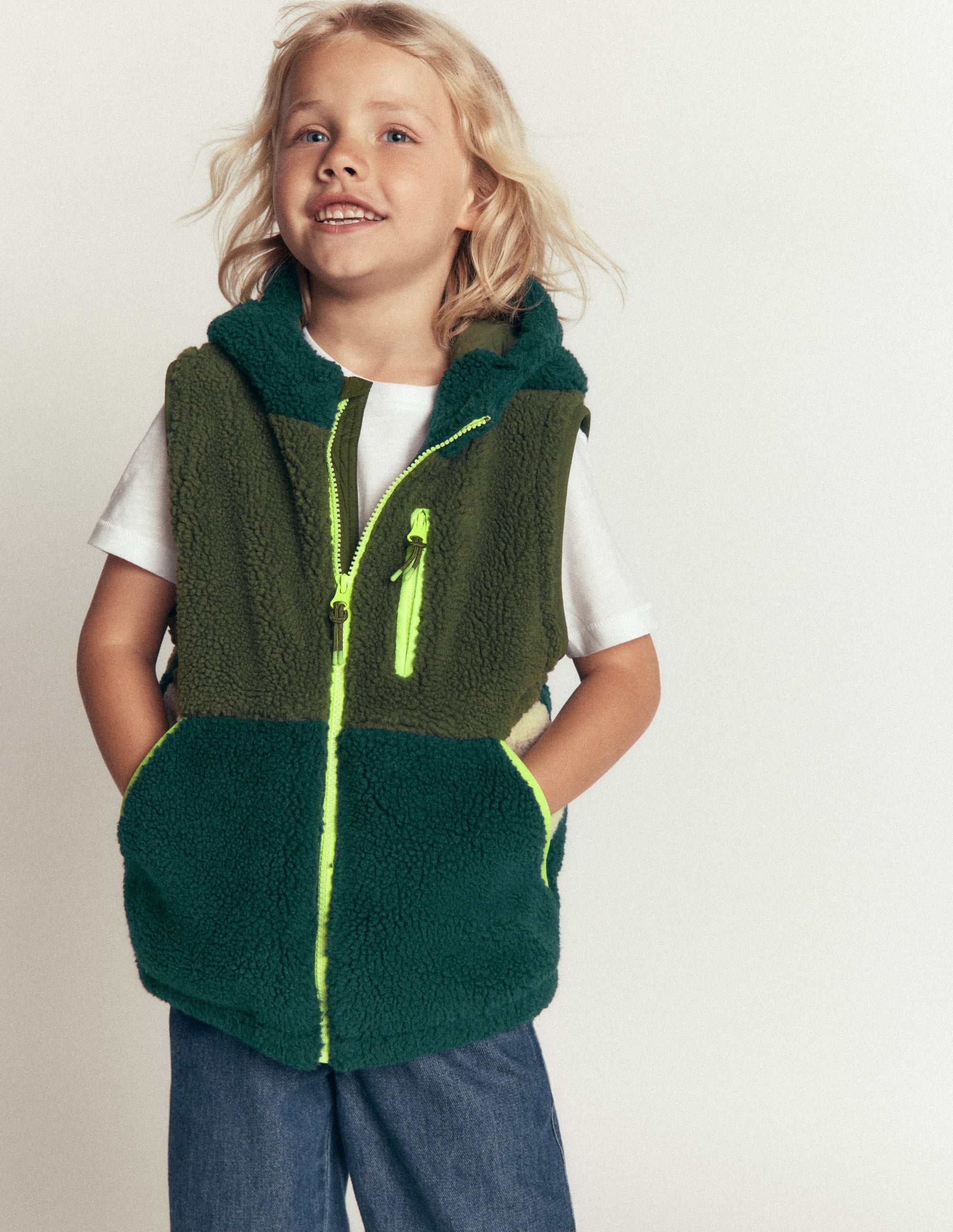 Panelled Borg Mix Jacket-Khaki - Image 4