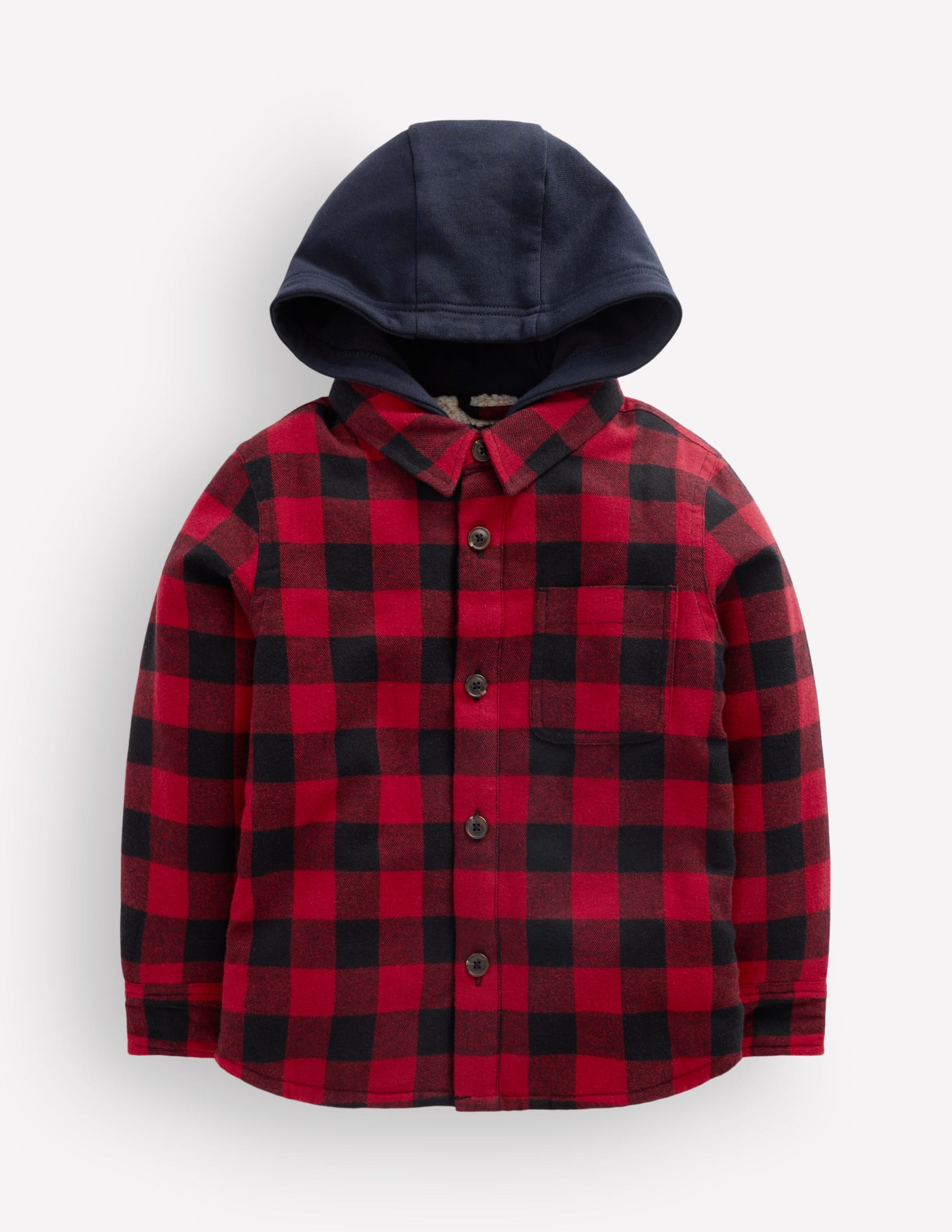 Borg-Lined Hooded Shirt-Red/Blue Gingham-2
