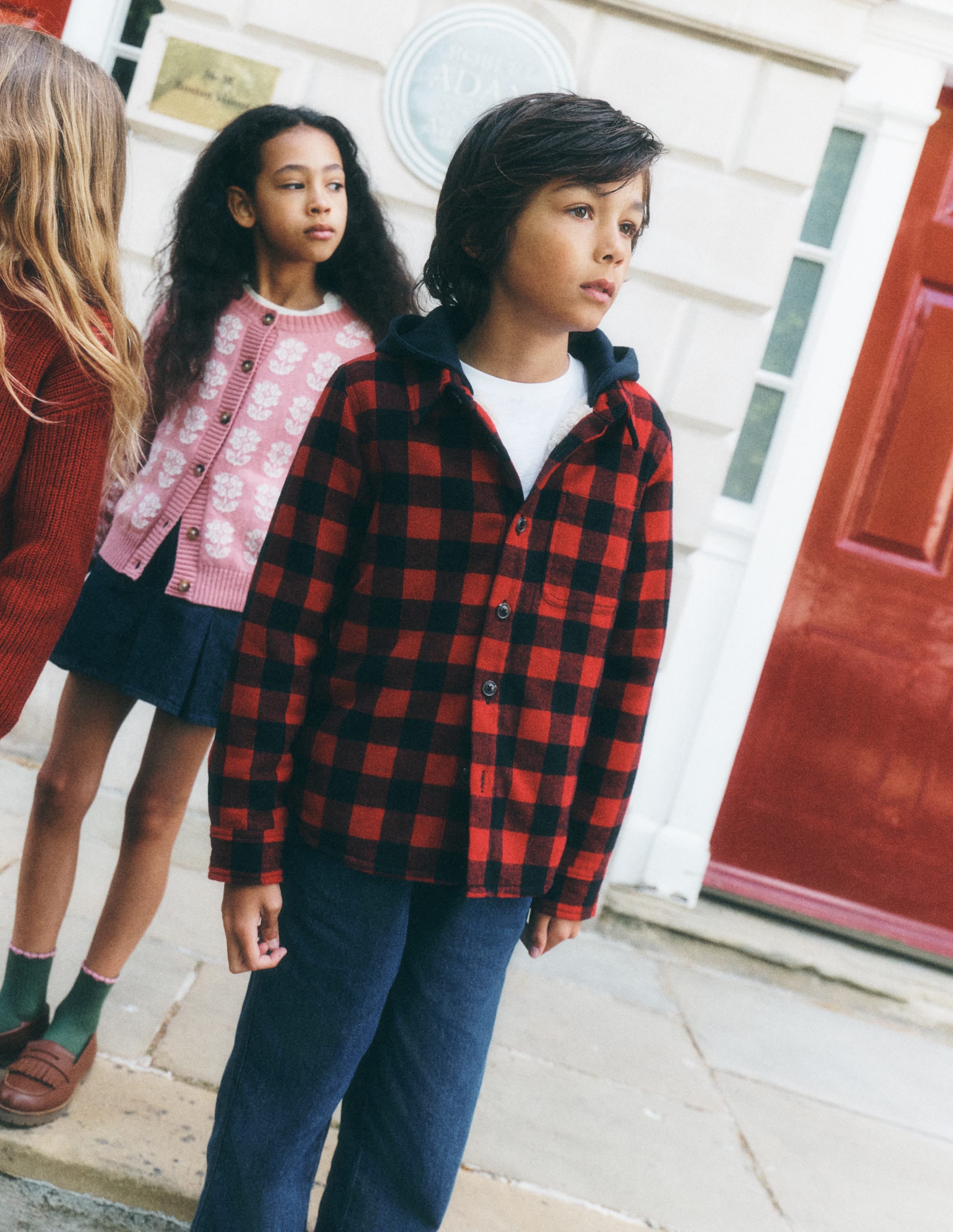 Borg-Lined Hooded Shirt-Red/Blue Gingham - Image 1