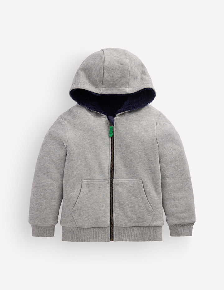 Reversible Borg Hoodie-Grey Marl