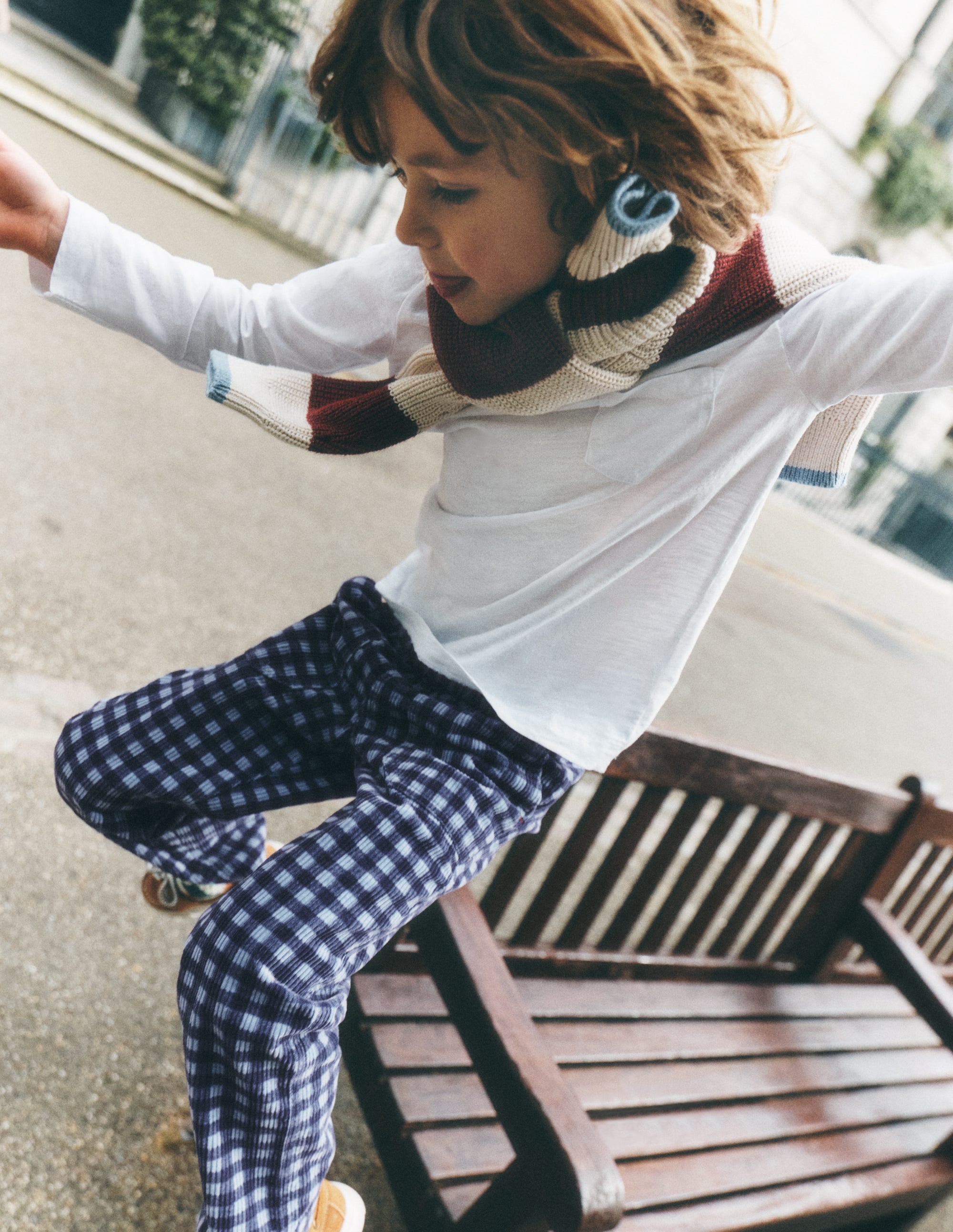 Pull-on Cord Trousers-Faded Denim Gingham - Image 1