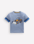Colour Block Printed T-shirt-French Blue Tractor