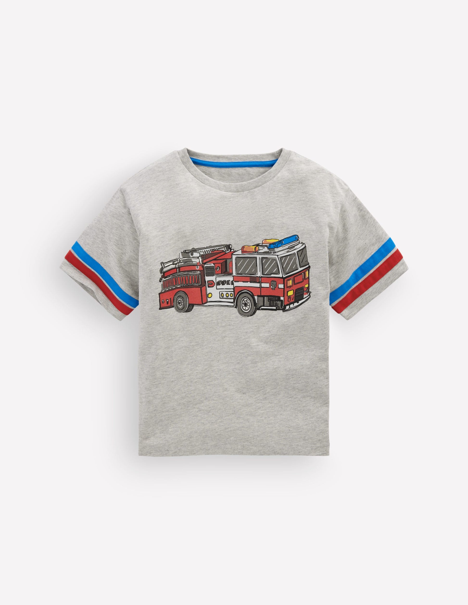 Colour Block Graphic T-shirt-Grey Marl Firetruck-1