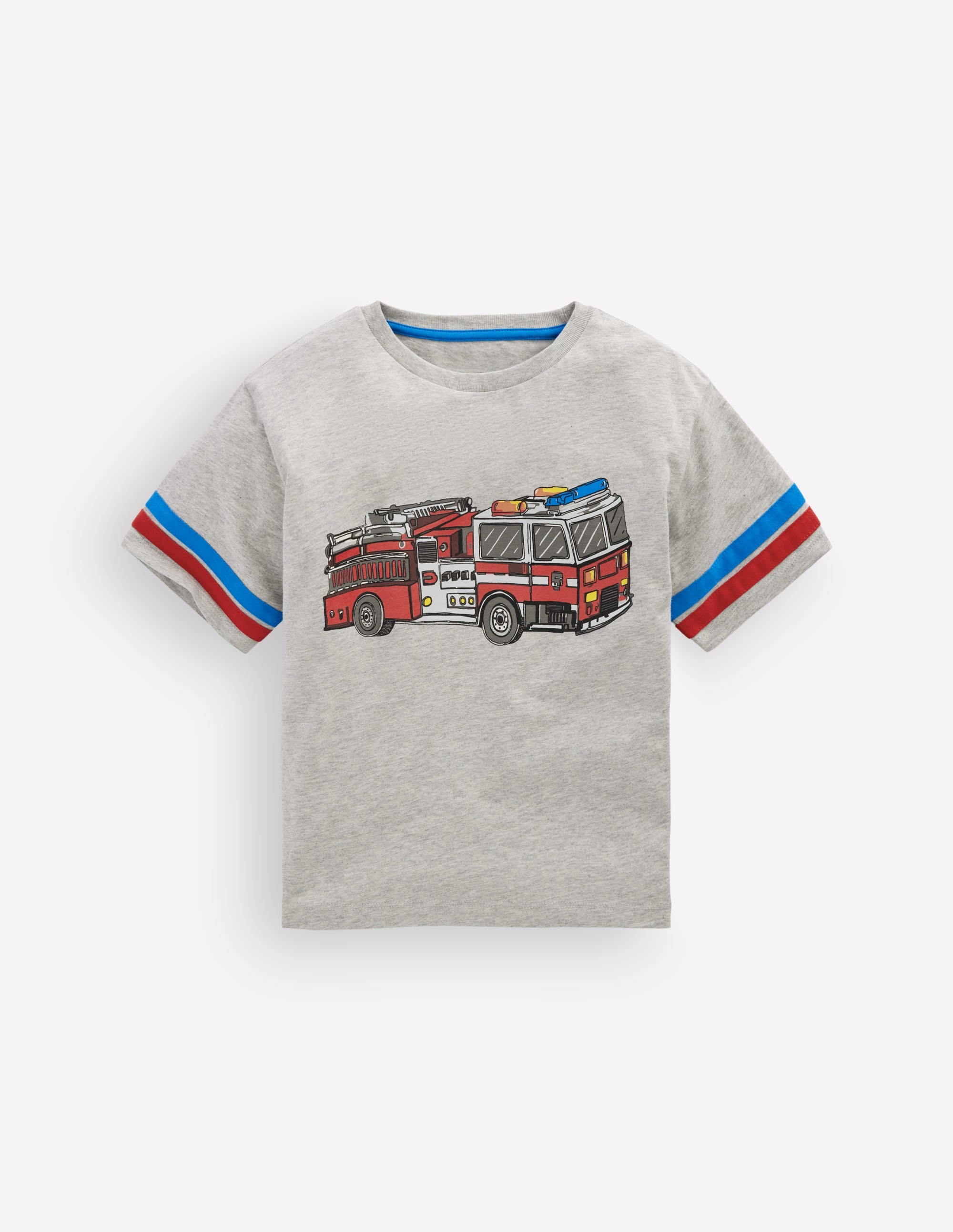 Colour Block Graphic T-shirt-Grey Marl Firetruck - Image 1