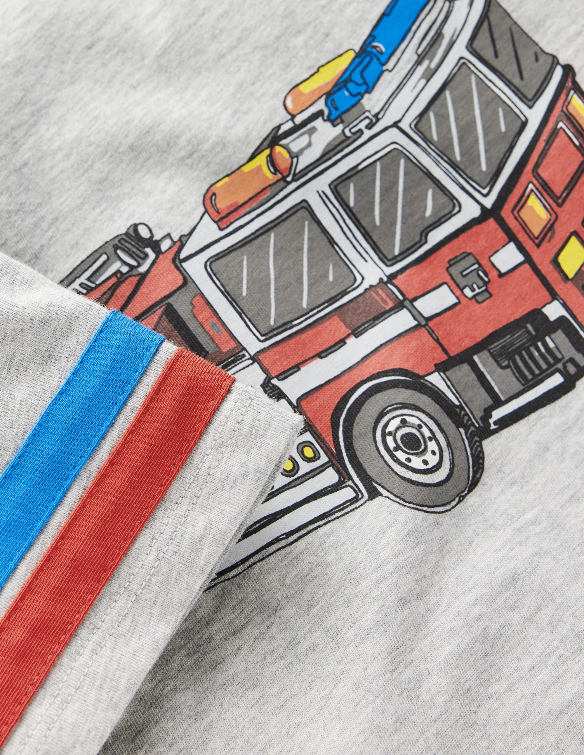 Colour Block Graphic T-shirt-Grey Marl Firetruck - Image 3