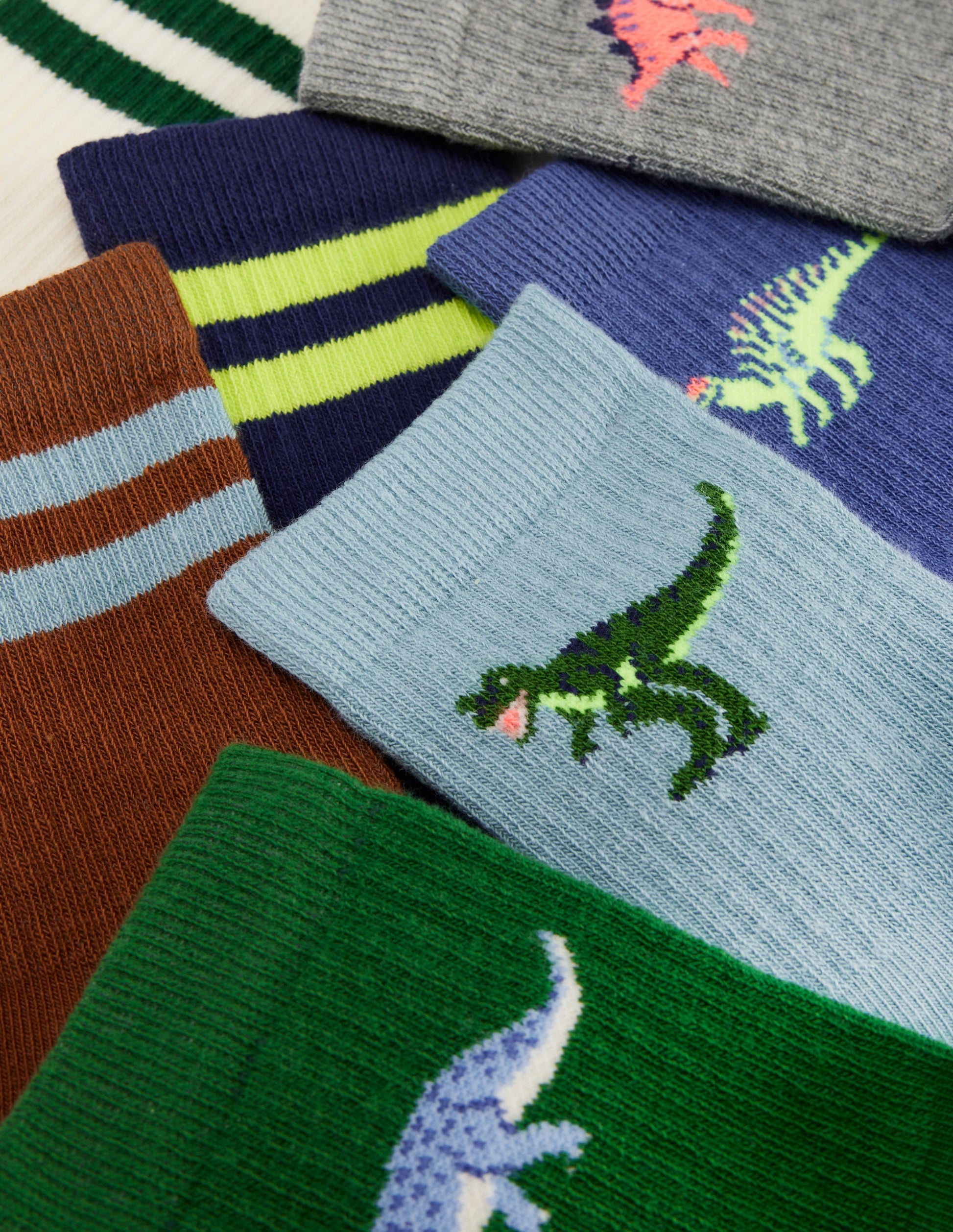 7 Pack Ribbed Socks (Boys)-Dinos-2