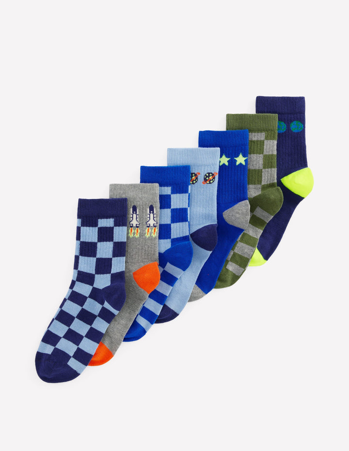 7 Pack Ribbed Socks-Space Checkerboard