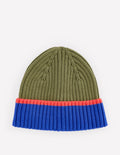 Boy's Cotton Ribbed Beanie-Olive Colourblock