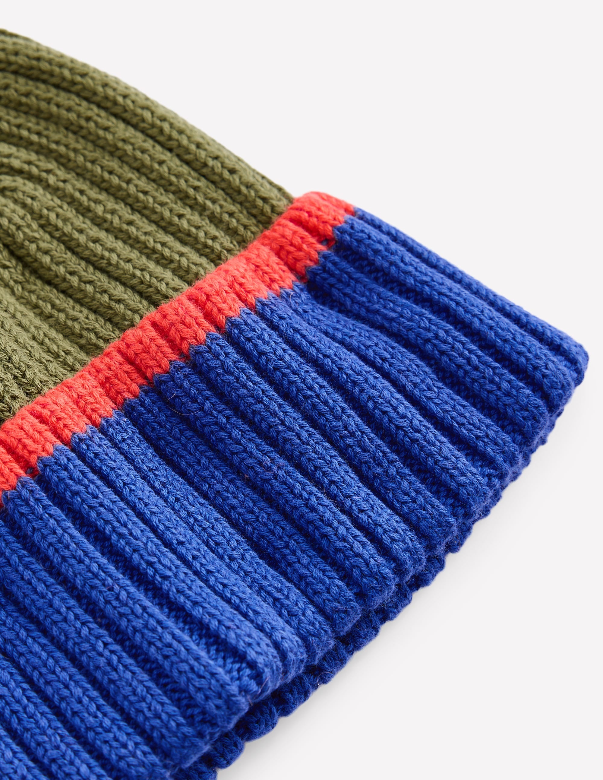 Boy's Cotton Ribbed Beanie-Olive Colourblock - Image 2