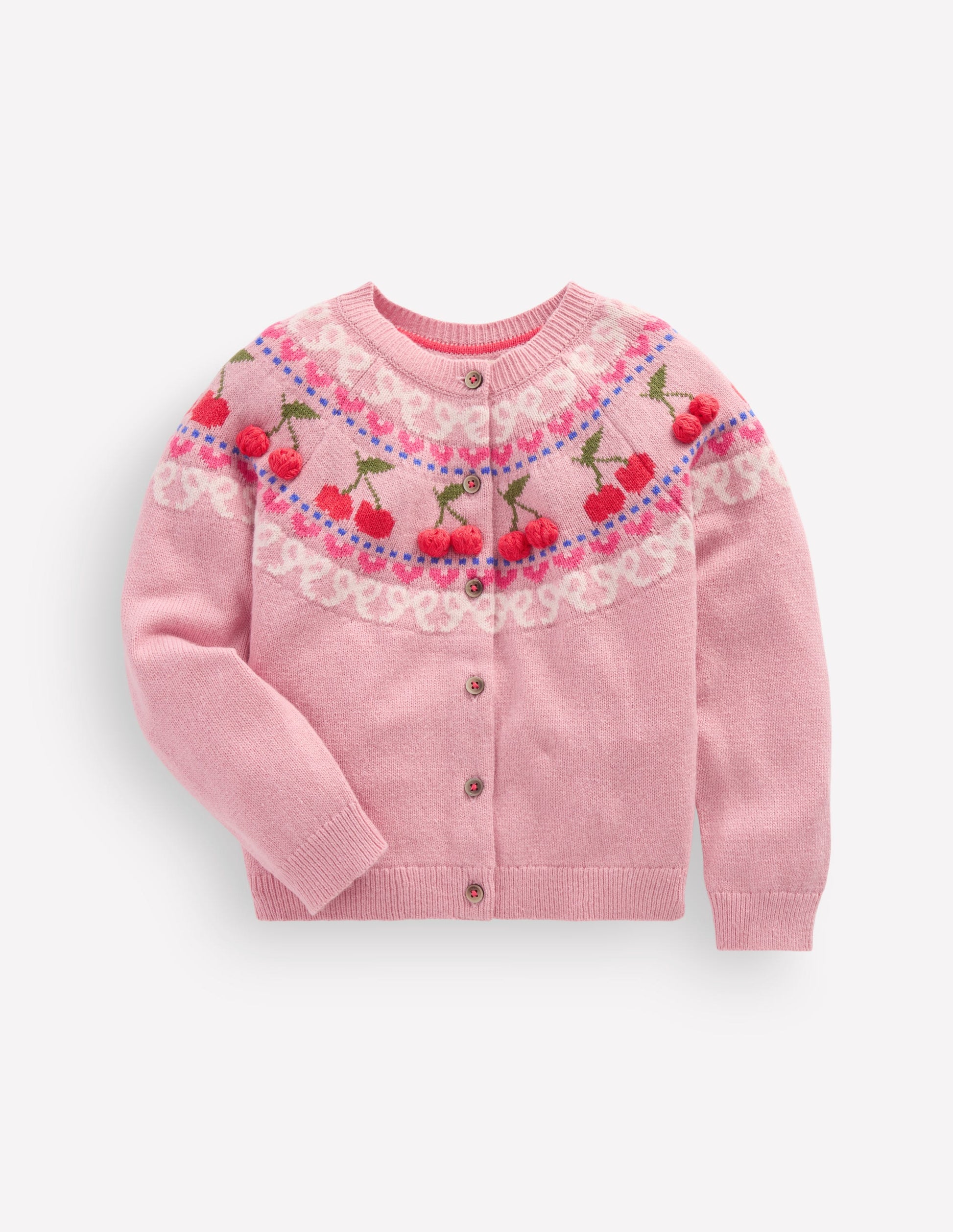 Edie Fair Isle Cardigan-Vintage Pink Marl Cherries-2