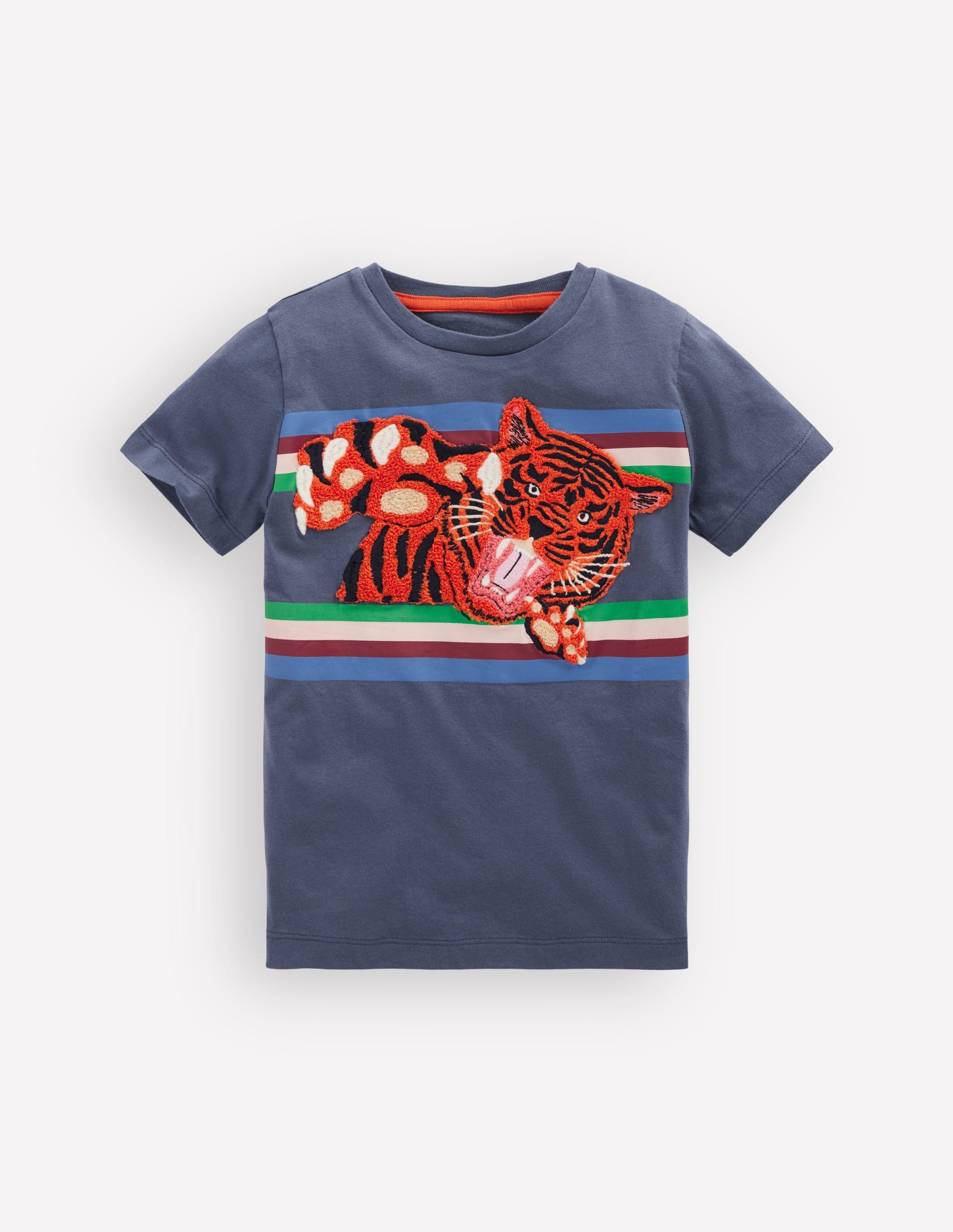 Short Sleeve Appliqué T-shirt-Vintage Indigo Tiger Stripe-1