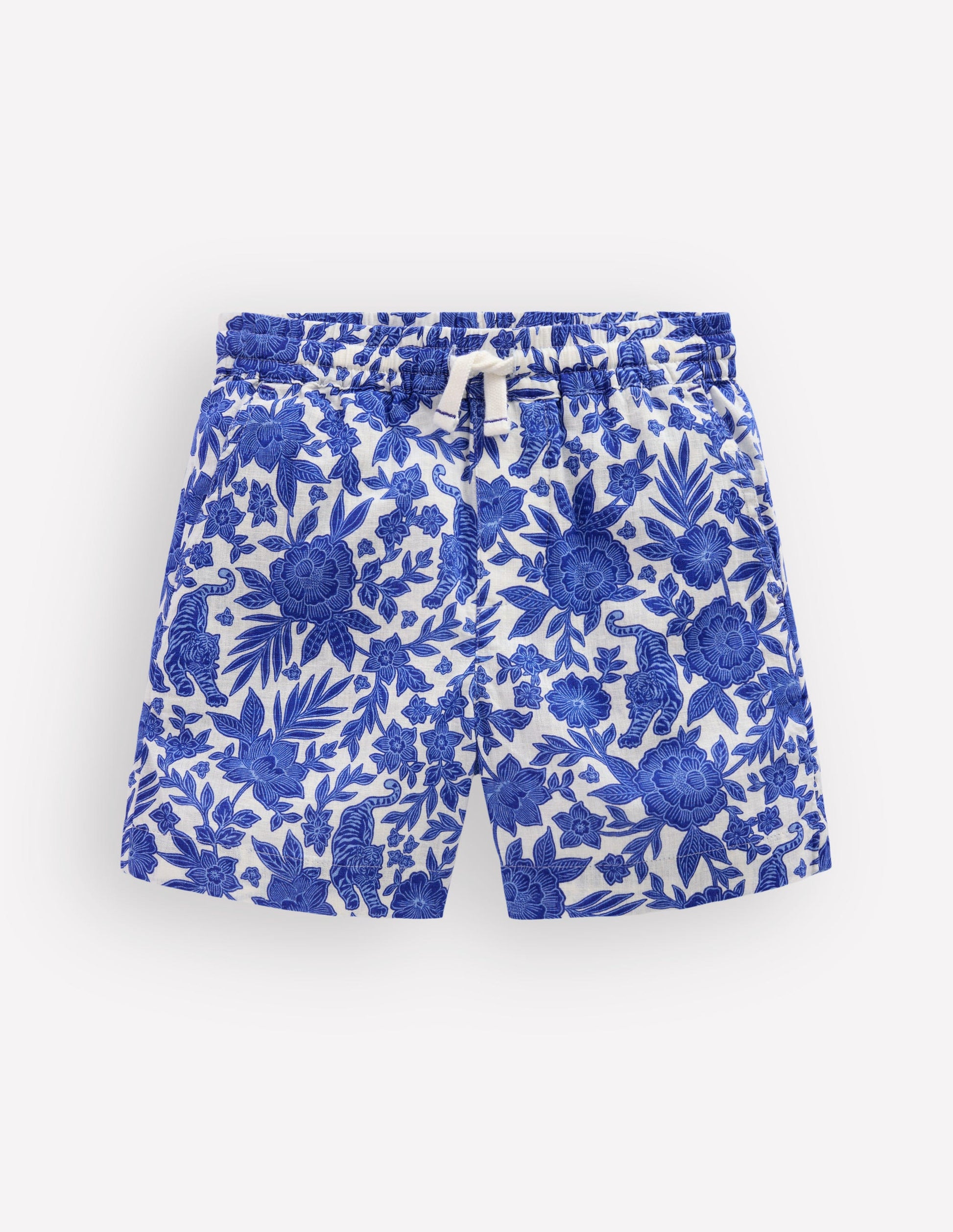 Cotton Linen Shorts-Jungle Woodblock-1