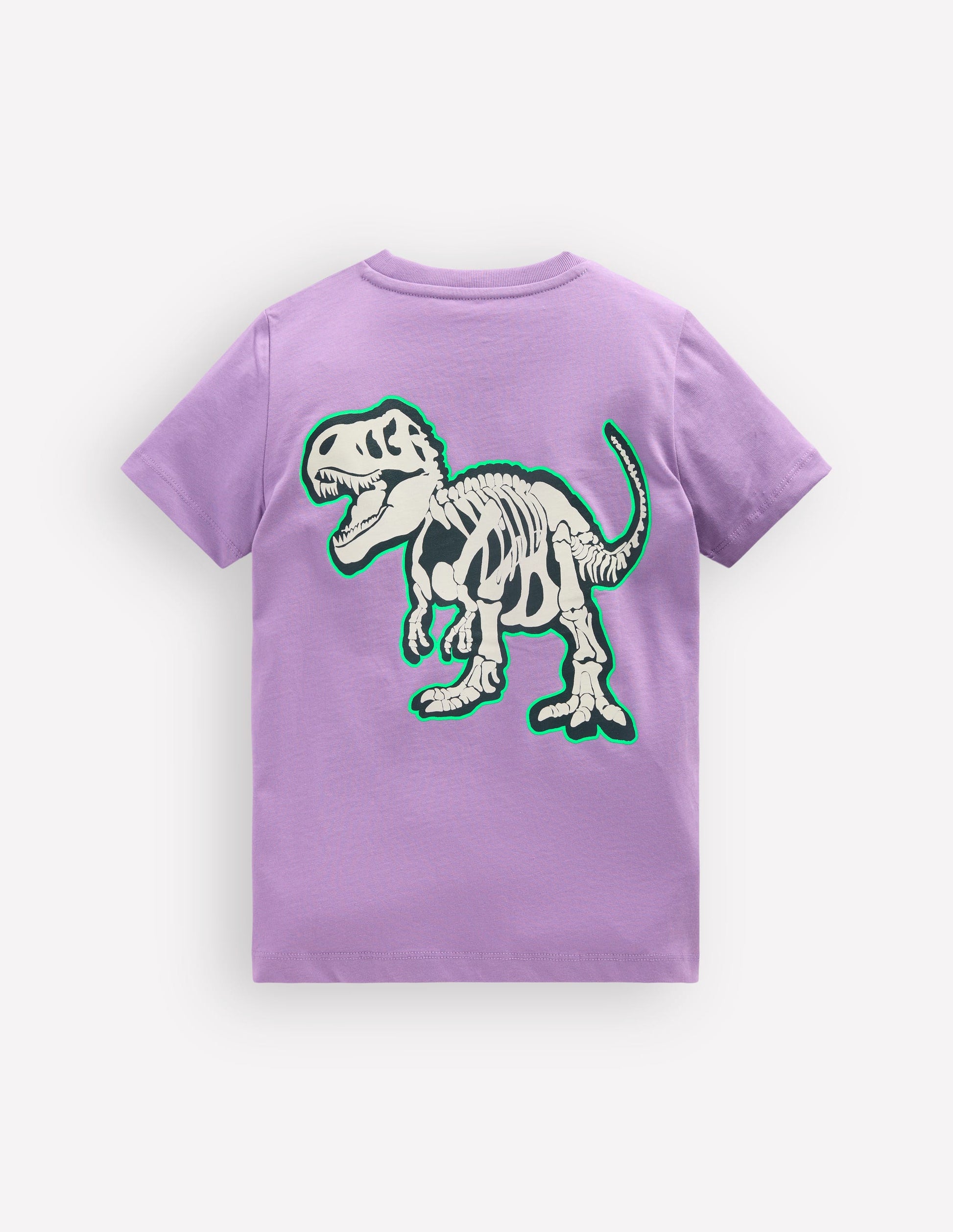 Front and Back Glow T-shirt-Aster Purple, Dino Skeleton-2