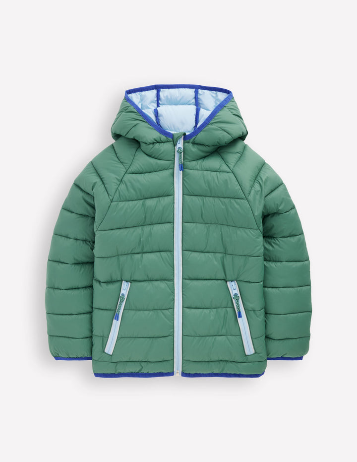 Pack-away Padded Jacket-Green and Blue