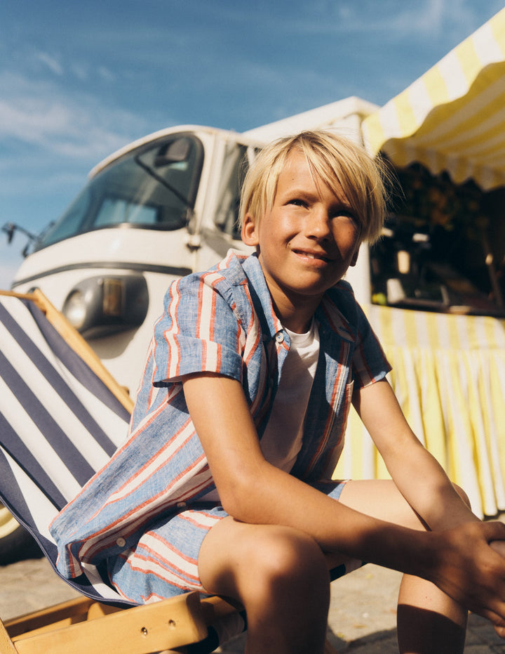 Cotton Linen Shirt-Triple Stripe