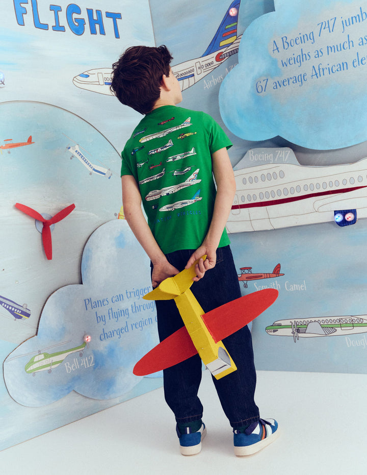 Front & Back Printed T-shirt-Bright Green Aviation Vehicles