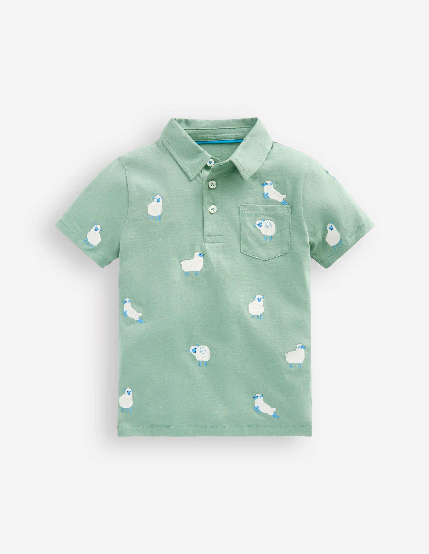 Embroidered Slub Polo Shirt-Green Sheep