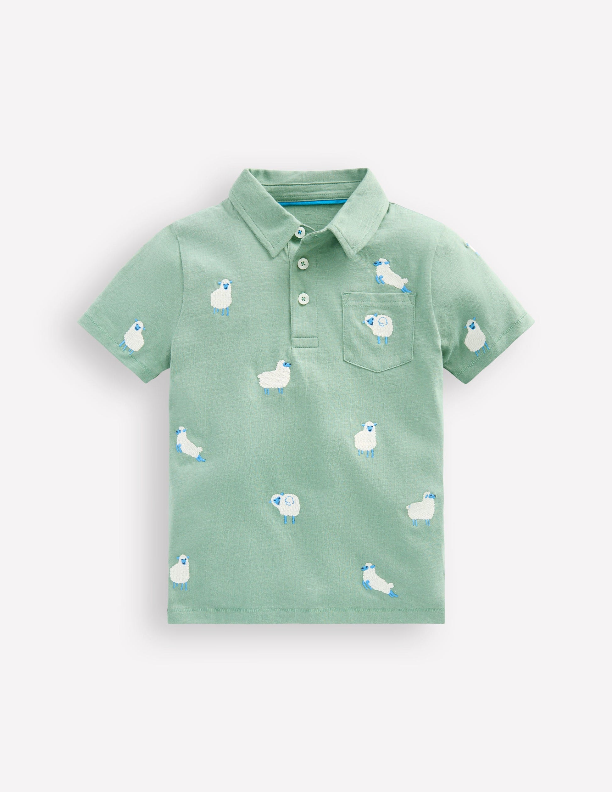 Embroidered Slub Polo Shirt-Green Sheep-1