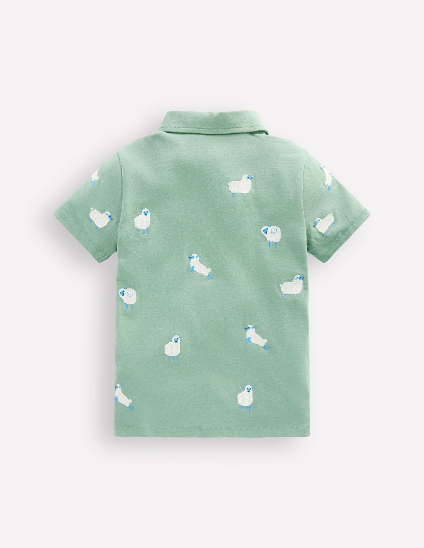 Embroidered Slub Polo Shirt-Green Sheep