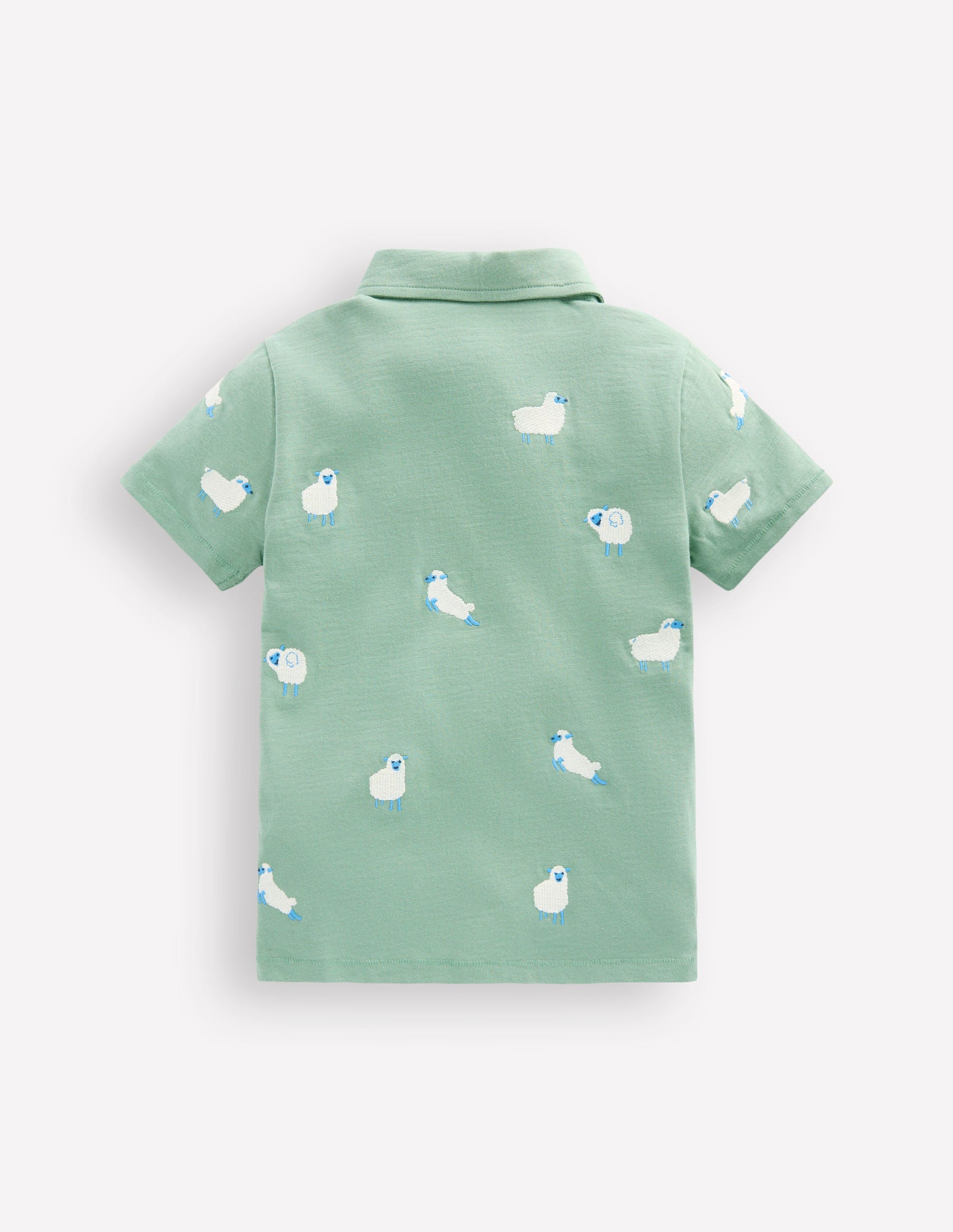 Embroidered Slub Polo Shirt-Green Sheep-2