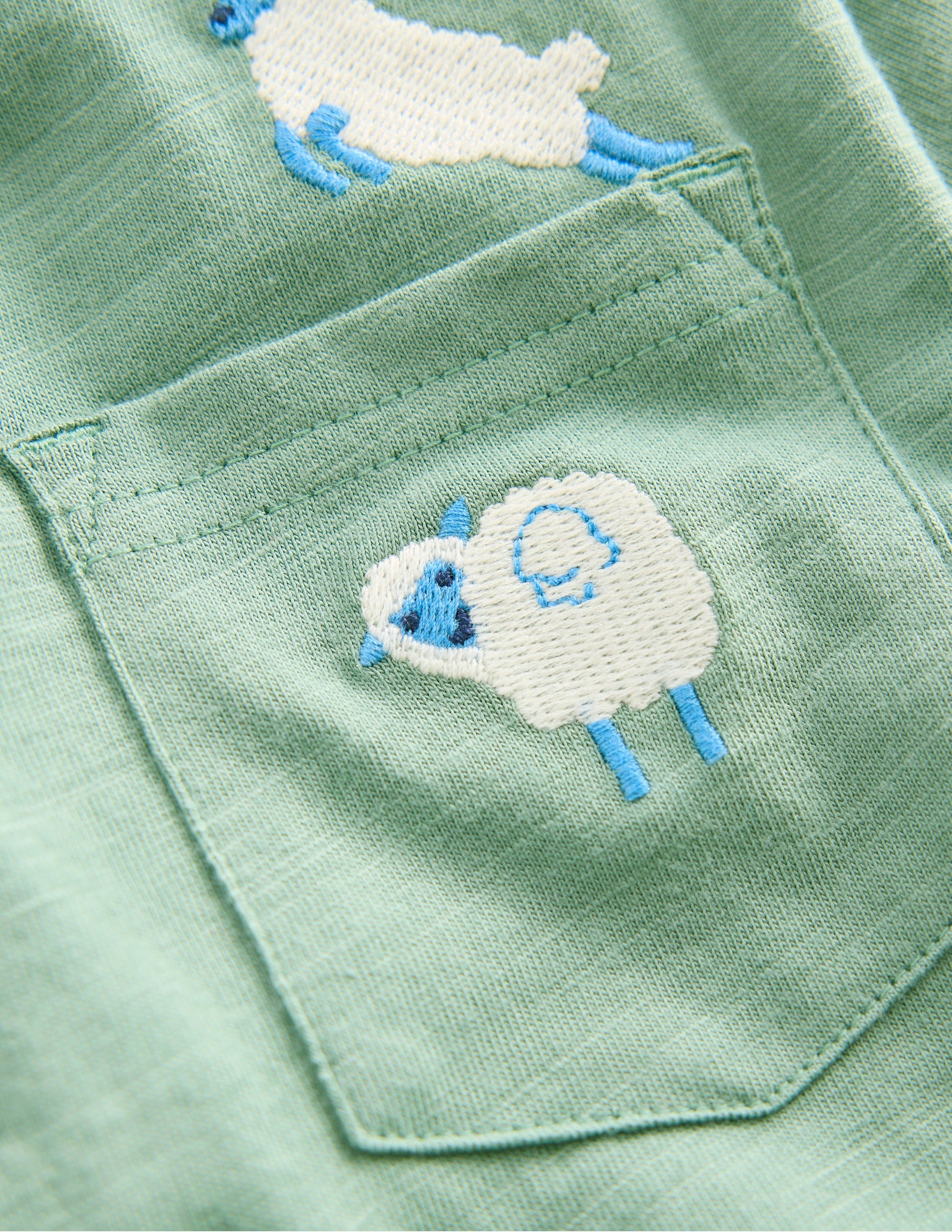 Embroidered Slub Polo Shirt-Green Sheep-3