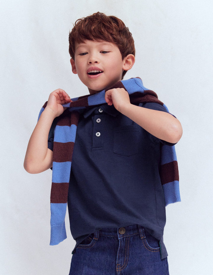 Slub Polo Shirt-Blue Marl