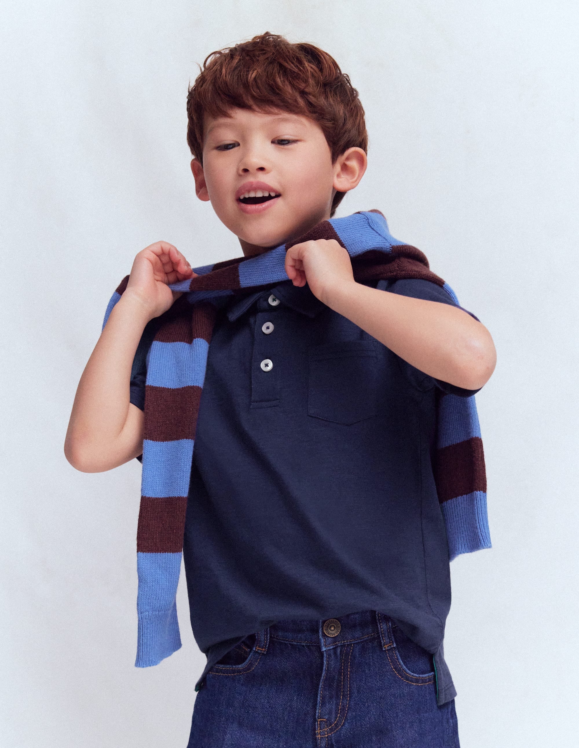Slub Polo Shirt-Blue Marl - Image 1