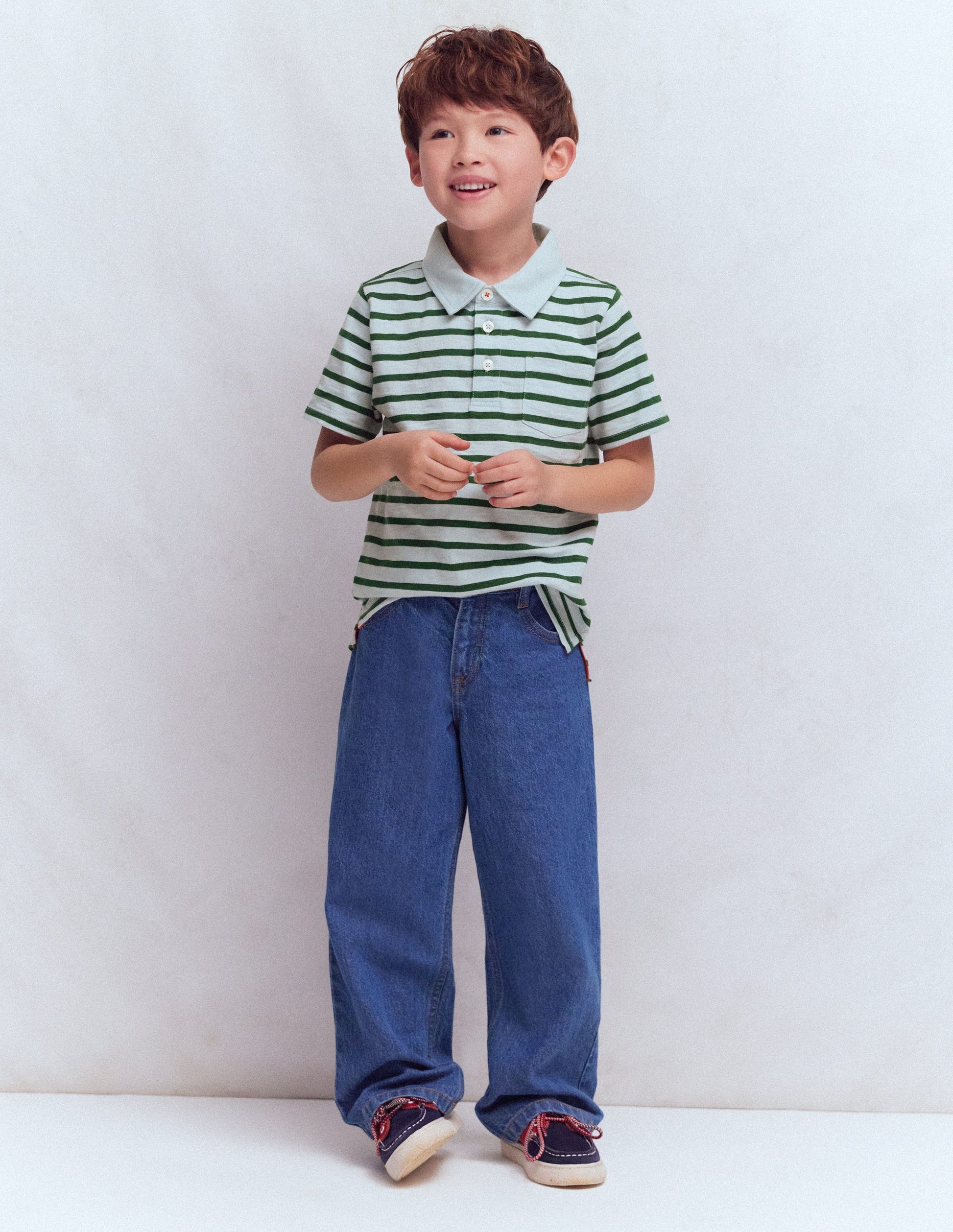 Slub Polo Shirt-Misty Blue/ Pine Green-1