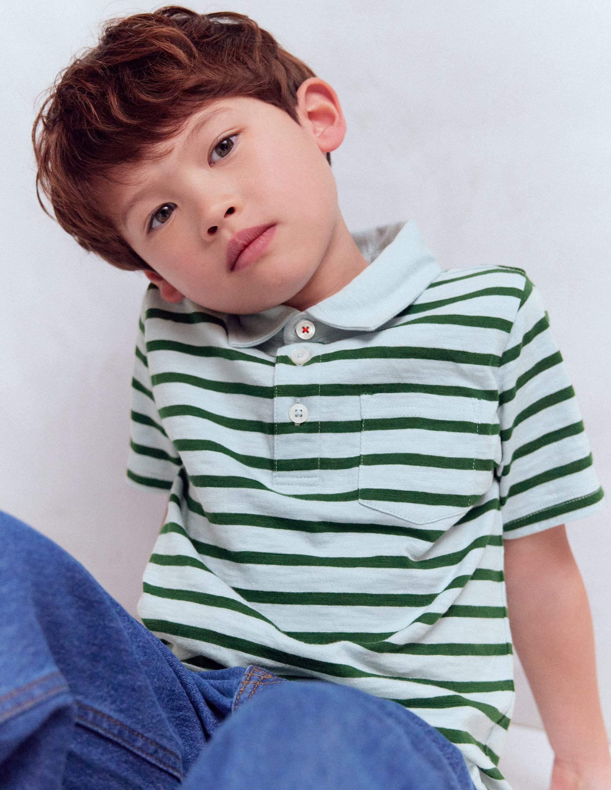 Slub Polo Shirt-Misty Blue/ Pine Green - Image 3