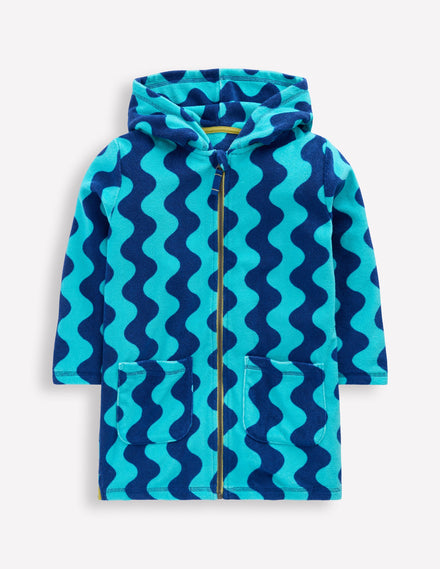 Towelling Zip-Up Throw-On-Blue Waves