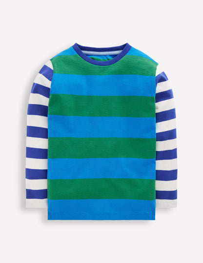 Long Sleeve Hotchpotch T-shirt-Blue/Green/Orange-1