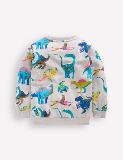 Everyday Printed Sweatshirt-Grey Dinos-3