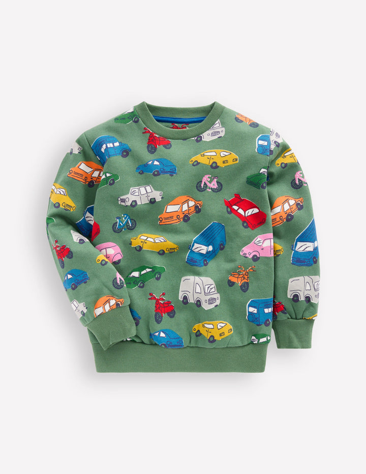 Everyday Printed Sweatshirt-Willow Green Traffic Jam