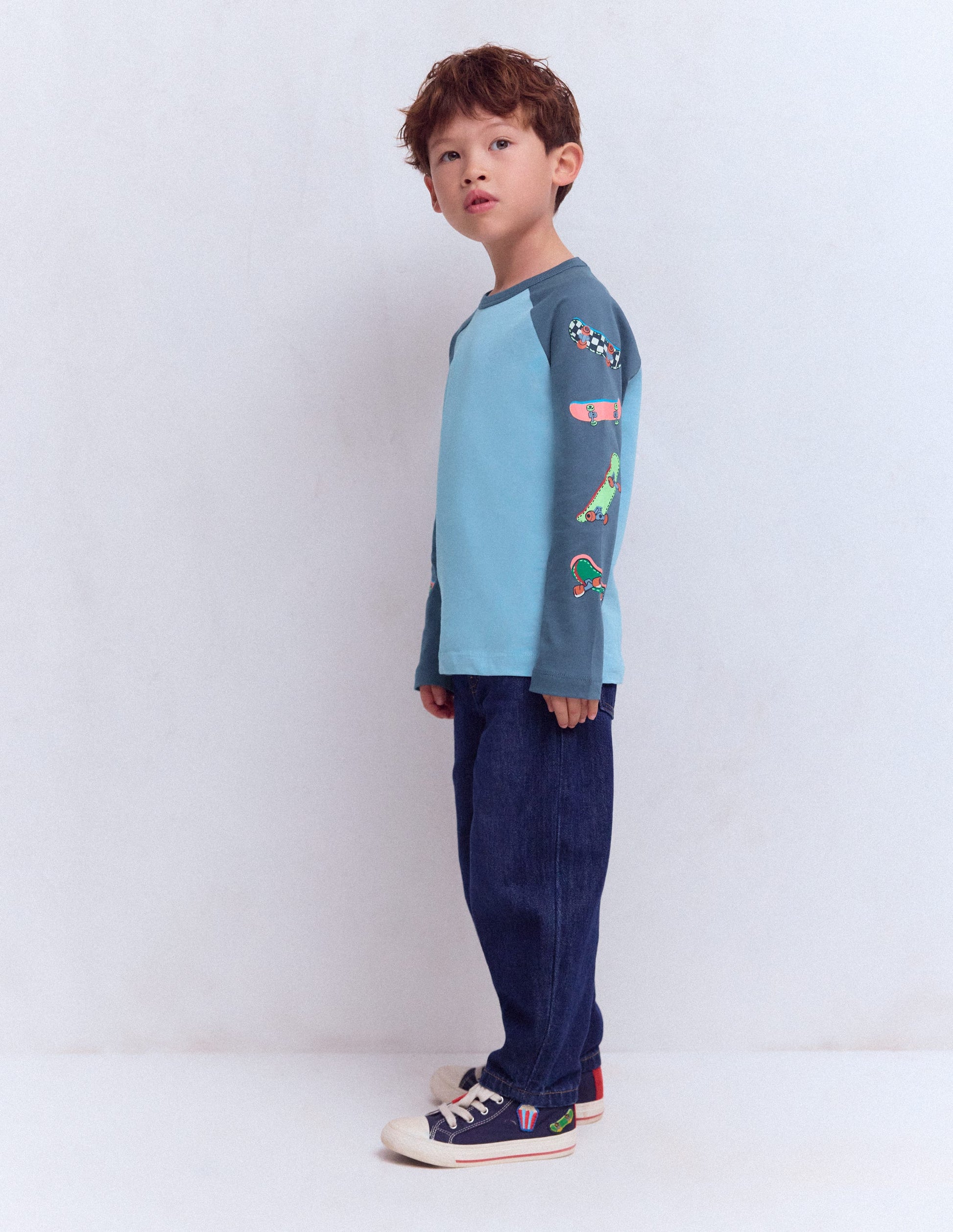 Printed Sleeve Raglan T-shirt-Blue Weekend Skateboards-1