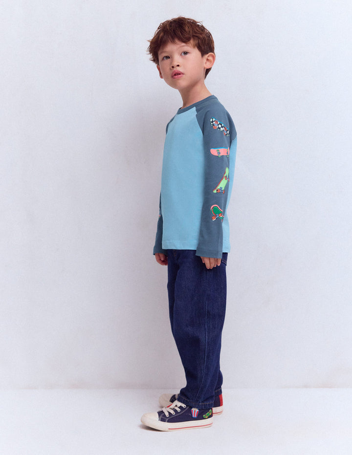 Printed Sleeve Raglan T-shirt-Blue Weekend Skateboards