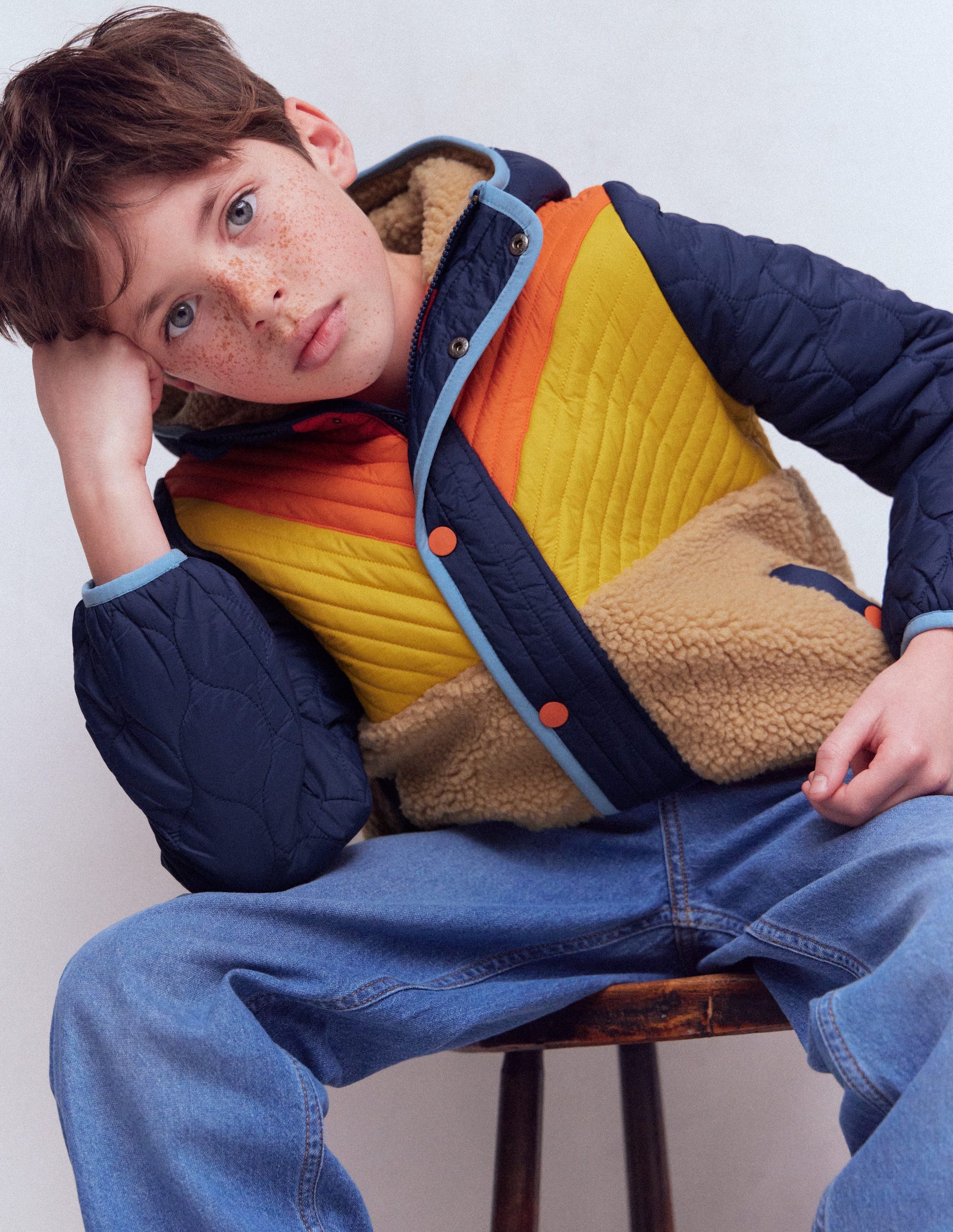 Chevron Borg Jacket-Orange Multi-2