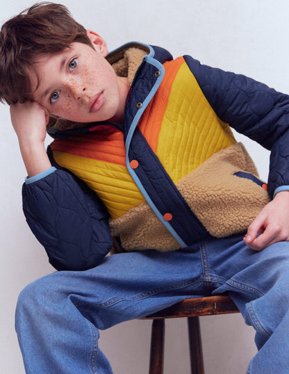 Chevron Borg Jacket-Orange Multi-2