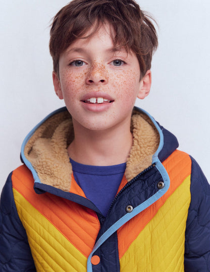 Chevron Borg Jacket-Orange Multi-3