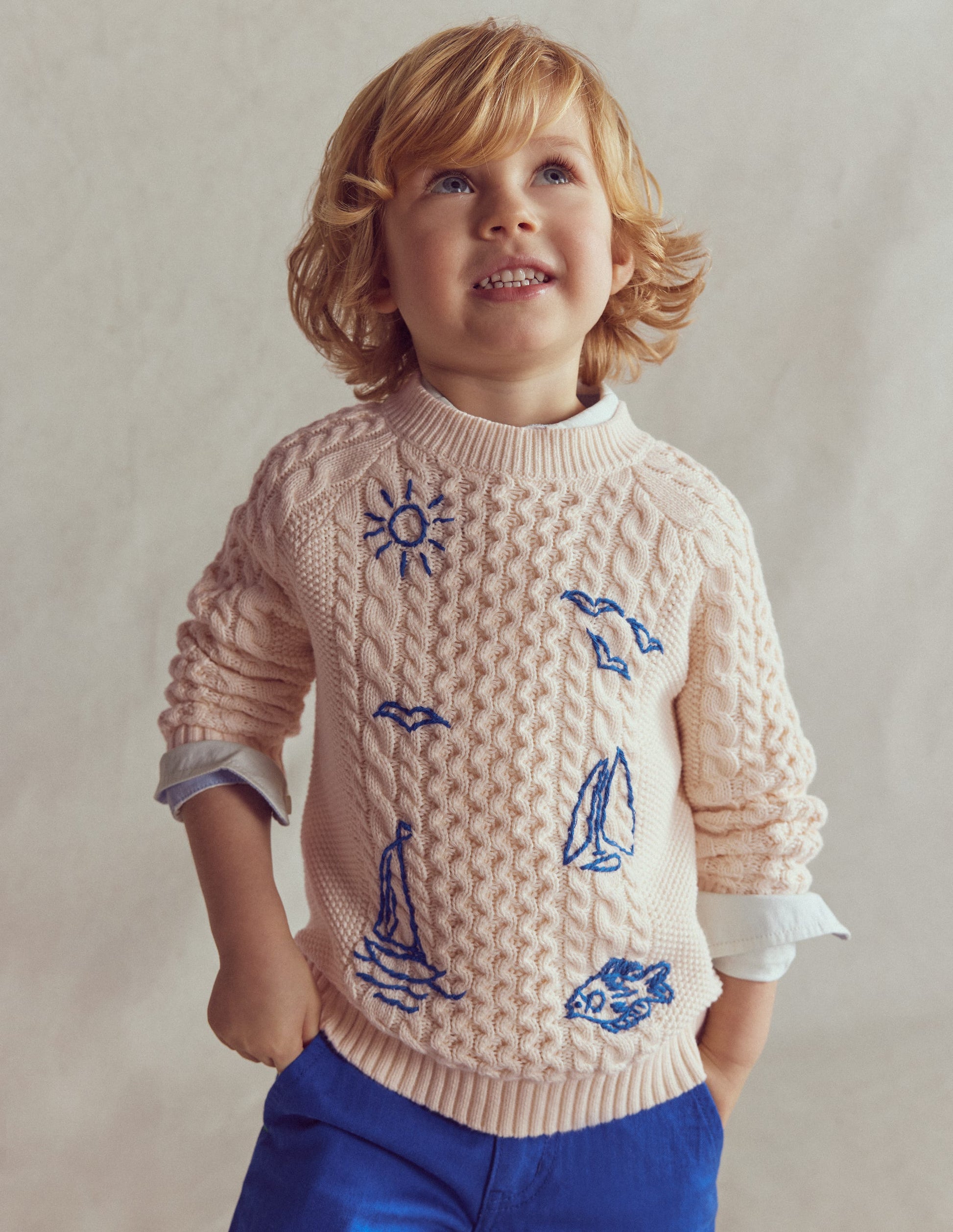 Cable Embroidered Jumper-Warm Ivory-2