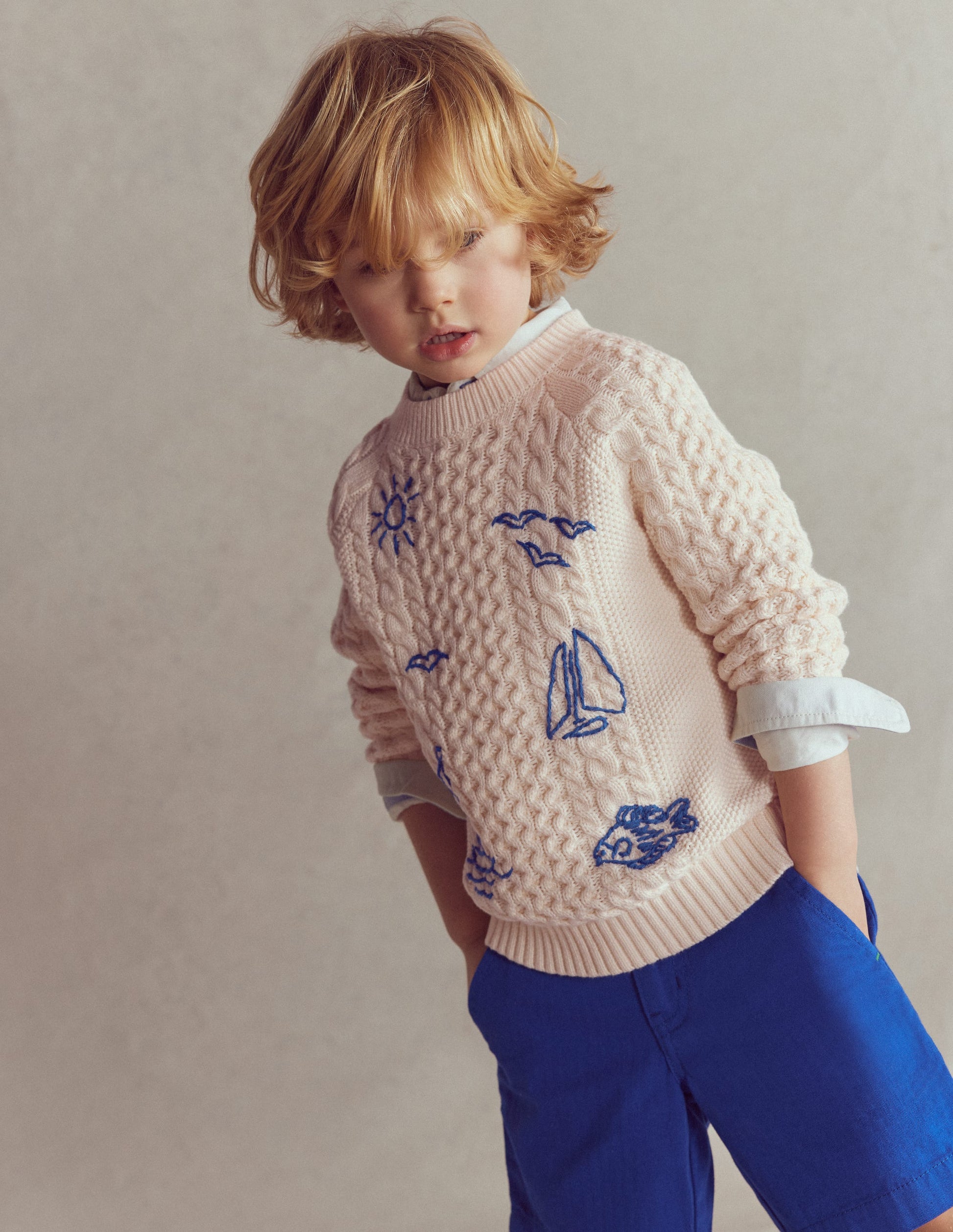 Cable Embroidered Jumper-Warm Ivory-3