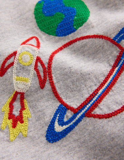 Relaxed Embroidered T-shirt-Grey Marl Space-3