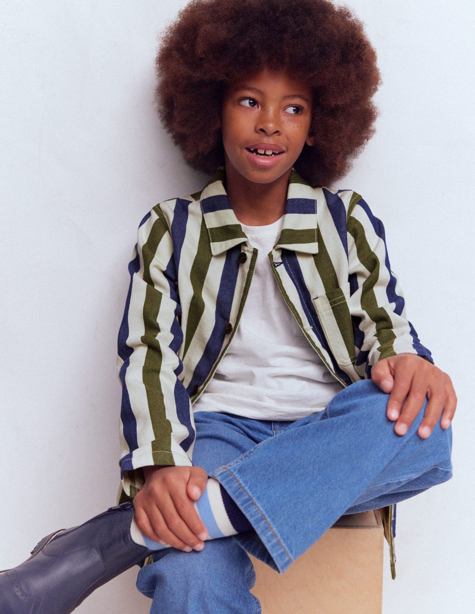 Canvas Chore Jacket-Blue and Green Stripe-2