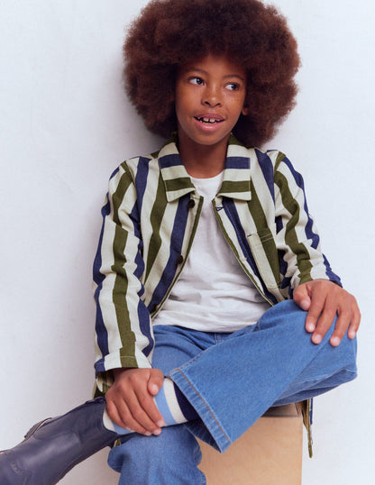 Canvas Chore Jacket-Blue and Green Stripe-2