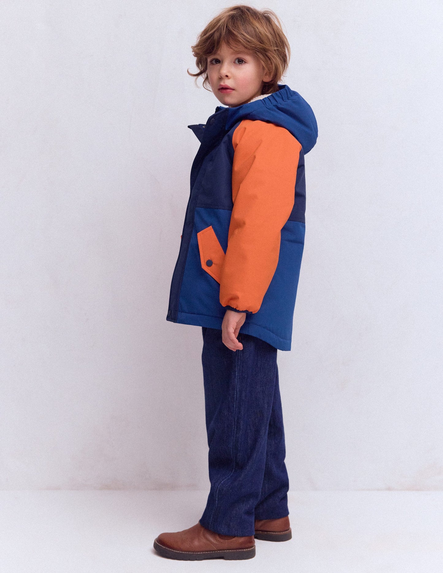 Boys Borg Lined Anorak-Orange Colour Block