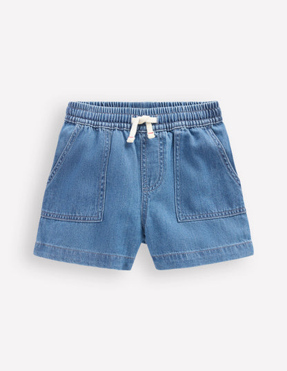 Soft Denim Shorts-Denim-2