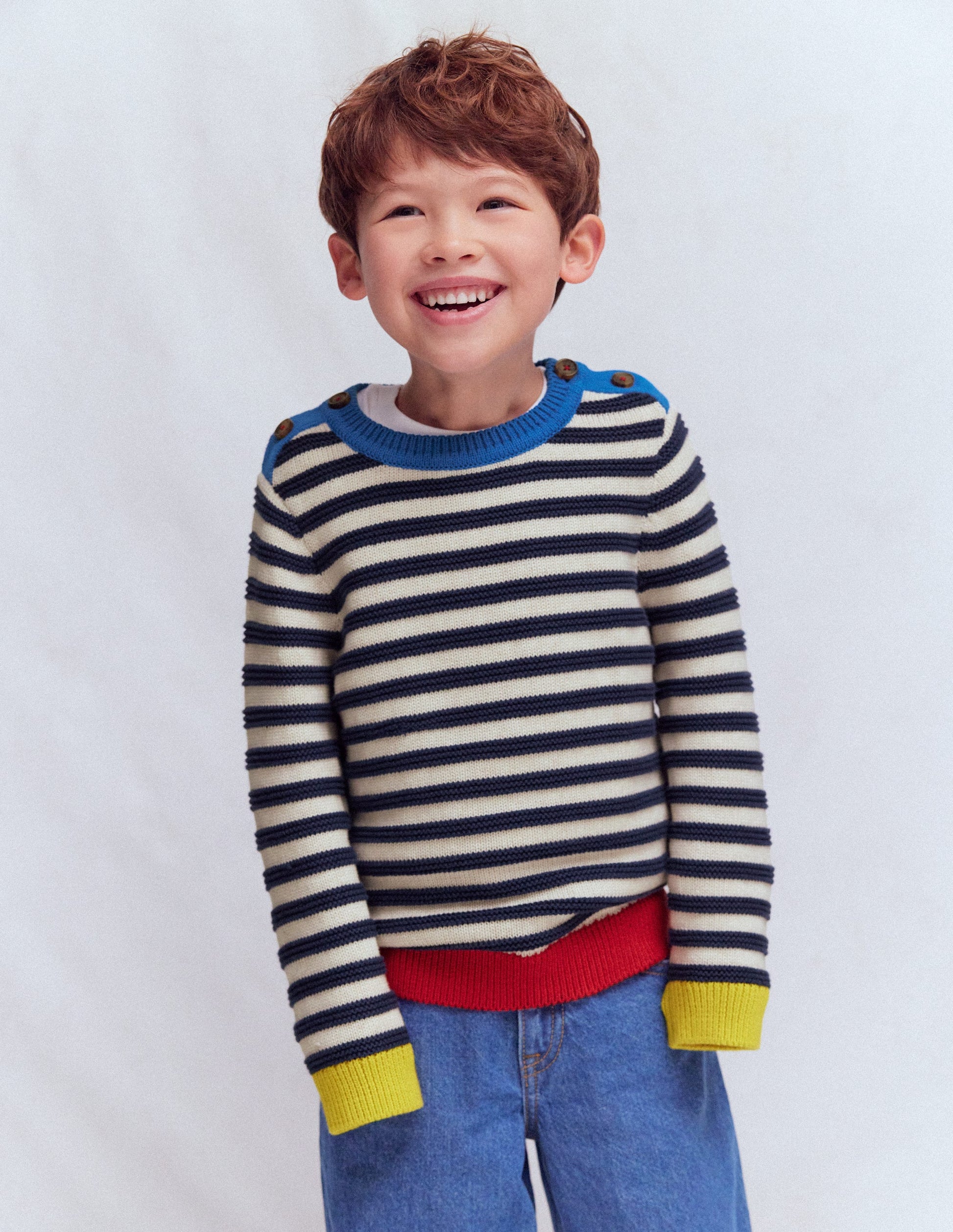 Chunky Jumper-Navy Marl and Ecru Stripe-1