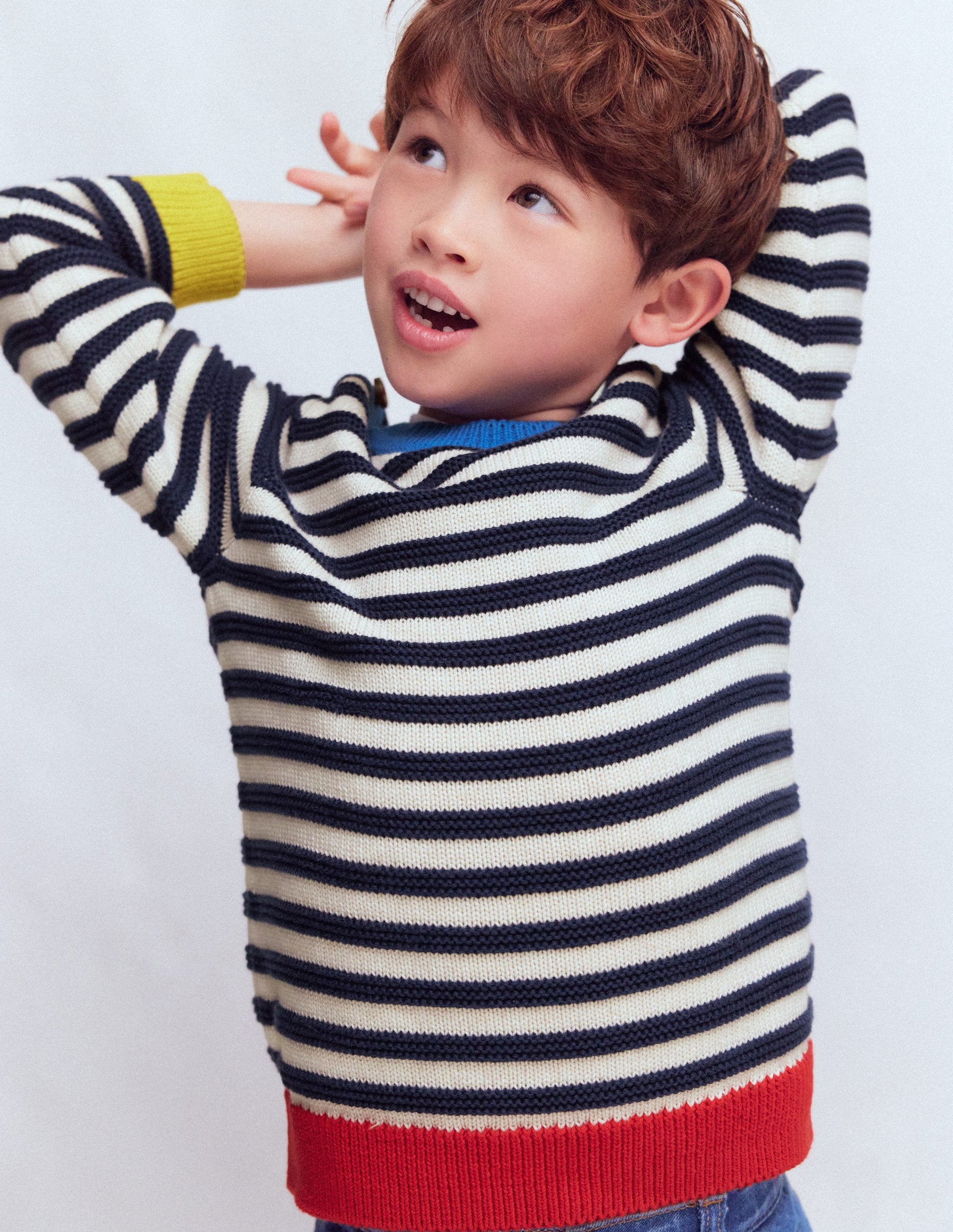 Chunky Jumper-Navy Marl and Ecru Stripe-3