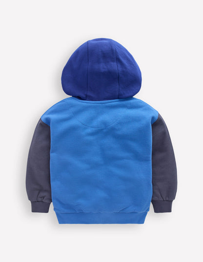 Colourblock Zip-through Hoodie-Blue Hotch-2