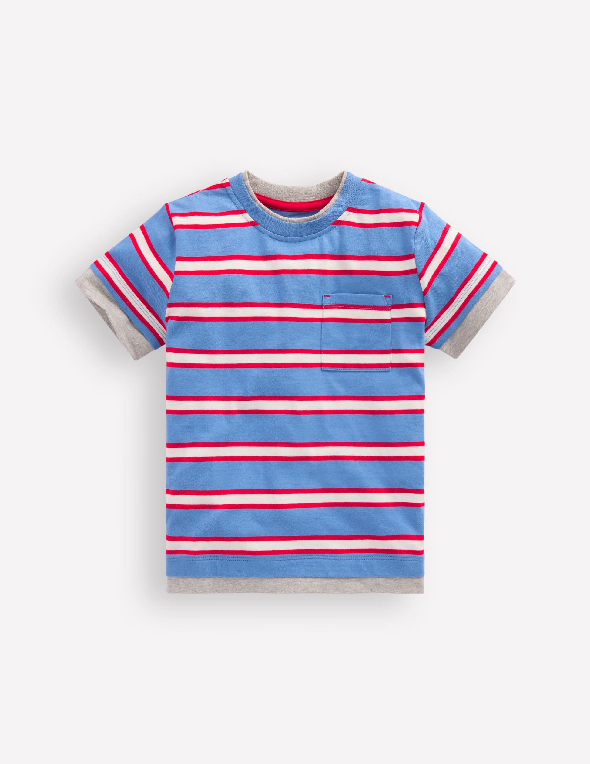 Layered Look T-shirt-Blue/Red-1